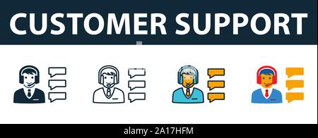 Customer Support Symbol gesetzt. Premium Symbol in verschiedenen Stilen vom Kundendienst icons Collection. Kreative customer support Symbol, Umriss Stock Vektor
