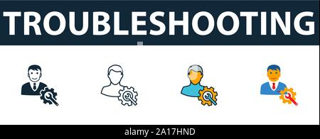 Fehlerbehebung Icon Set. Premium Symbol in verschiedenen Stilen vom Kundendienst icons Collection. Kreative fehlersuche Symbol, Umriss Stock Vektor