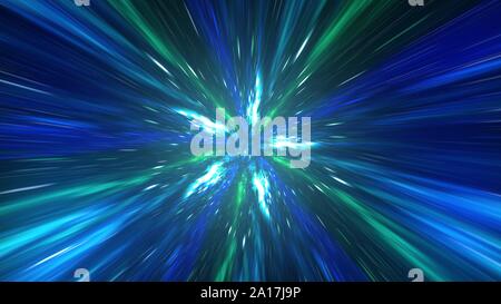 Reisen sie durch ein Wurmloch durch Zeit und Raum mit Millionen von Sterne und Nebel gefüllt. 3D-Darstellung. Stockfoto