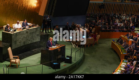 New York, NY - 24. September 2019: US-Präsident Donald Trump Adressen 74. Generalversammlung der Vereinten Nationen am UN-Hauptquartier Stockfoto