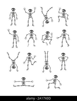 Die Skelette tanzen. Lustig tanzende Skelett Vektor-illustration Hintergrund. Der Tag der Toten. Laufen und Springen schwarze Skelette. Happy Halloween. Stock Vektor