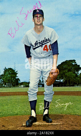 1970s Era autographierte Erinnerungsfoto von Los Angeles dodger Spieler Bill Sänger. Stockfoto