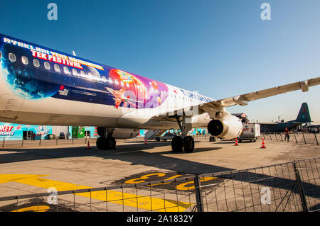 ISTANBUL, Türkei - 22. SEPTEMBER 2019: Turkish Airlines Flugzeug in Teknofest Istanbul Luftfahrt, Raumfahrt und Technologie Festival Stockfoto