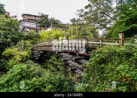 Saruhashi, Historische Holzbrücke in Otsuki, Yamanashi Präfektur, Japan Stockfoto