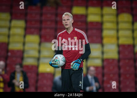 Watford, UK. 24 Sep, 2019. Während der carabao Pokalspiel zwischen dem Watford und Swansea City an der Vicarage Road, Watford, England am 24. September 2019. Foto von Andy Rowland. Credit: PRiME Media Images/Alamy leben Nachrichten Stockfoto