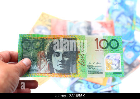 Einhundert US-Dollar, Australische Dollar, 100 $ Stockfoto