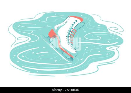 Retro Eislaufen auf der Eisbahn verkratzt. Gefrorener Schnee Hintergrund mit Markierungen von Skaten. Winter Sport, Eiskunstlauf, urlaub Symbol Card. Isolierte Vector Illustration auf weißen Hintergrund. Stock Vektor