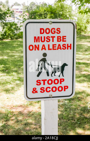 Hunde müssen an der Leine Zeichen an einem Park. Stockfoto