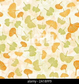 Endlose Muster von Großen und Kleinen ginkgo Blättern in Grün und Gelb. Vektor nahtlose Muster für Textilwaren, Geschenkpapier, Dekoration, etc. Stock Vektor