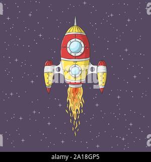 Cartoon Rocket Launch. Hand Vector Illustration mit separaten Ebenen gezeichnet. Stock Vektor