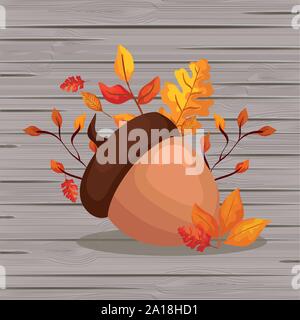 Herbst Blätter und Muttern Jahreszeit in Holz- Muster Stock Vektor