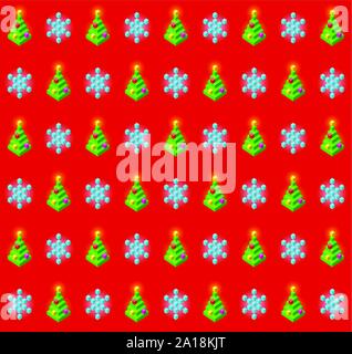 Muster mit leuchtenden Weihnachtsbaum und Schneeflocken Stock Vektor