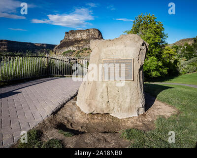 Commemorative marker Plakette an der Shoshone Falls Park, Twin Falls, Idaho, USA Stockfoto