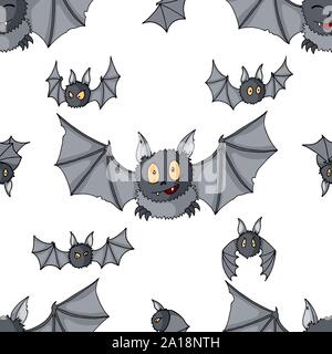 Nahtlose Muster von Cartoon Fledermäuse. Cute Vampir Fledermaus, fliegende Säugetier Hintergrund Stock Vektor