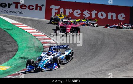 Monterey, CA, USA. 22 Sep, 2019. A. Rahal Letterman Lanigan Racing Fahrer Takuma Sato (30) Führt das Pack in der Korkenzieher während der Firestone Grand Prix von Monterey IndyCar Meisterschaft an Weathertech Raceway Laguna Seca in Monterey, CA Thurman James/CSM/Alamy leben Nachrichten Stockfoto