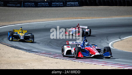 Monterey, CA, USA. 22 Sep, 2019. A. A.J. Foyt Unternehmen Fahrer Tony Kanaan (14) Führt den Satz aus 5 drehen, während die Firestone Grand Prix von Monterey IndyCar Meisterschaft an Weathertech Raceway Laguna Seca in Monterey, CA Thurman James/CSM/Alamy leben Nachrichten Stockfoto