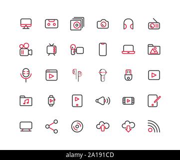 Medien Übersicht Icon Set, Vektor und Illustration. Stock Vektor