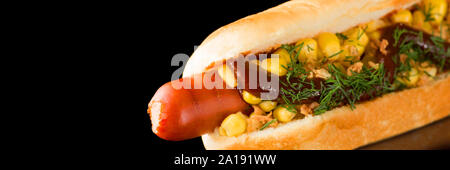 Hotdog in der rechten unteren Ecke für Stockfoto