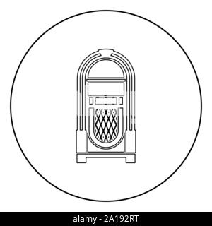 Jukebox Juke Box automatisierten retro Musik Konzept vintage spielen Gerät Symbol im Kreis runde Kontur schwarz Vector Illustration Flat Style einfach Stock Vektor