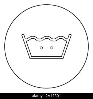 Im warmen Wasser waschen Kleidung pflege Symbole Waschen Konzept Wäscheservice zeichen Symbol im Kreis runde Kontur schwarz Vector Illustration Flat Style einfach Stock Vektor