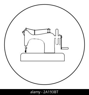 Nähen Maschine Nähmaschine maßgeschneiderte Equipment vintage Icon im Kreis runde Kontur schwarz Vector Illustration Flat Style simple Image Stock Vektor