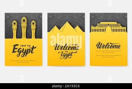 Satz von Ägypten Land ornament Abbildung Konzept. Kunst traditionelle, Plakat, Buch, Abstract, osmanische Motive, Element. Vektor dekorative ethnischen Grußkarte oder Einladung design Stock Vektor