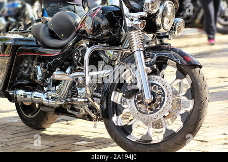 Seitenansicht eines Vintage Motorrad Stockfoto