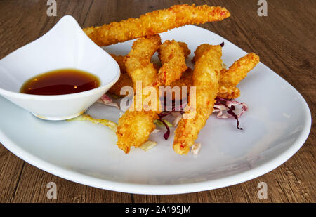 Tempura Garnelen, frittierte Garnelen. Asiatische traditionelles Essen: Tempura Ebi Stockfoto