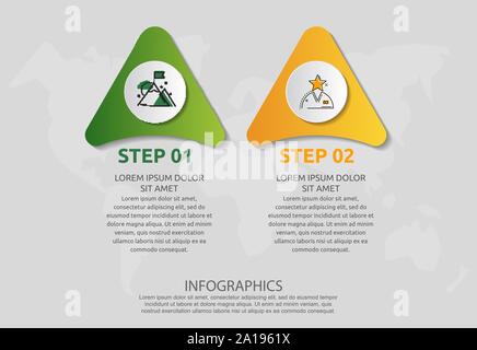 Vektor Infografik Vorlage mit Dreiecken und zwei Kreise. Business geometrische Konzept mit 2 Optionen, Teile, Schritte. Wie timeline, Workflow verwendet Stock Vektor