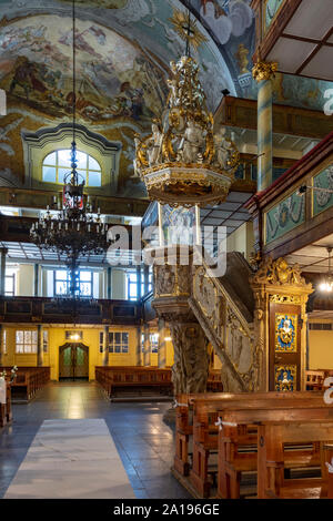 Garnisonkirche, Grace Church in Jelenia Gora, barocke Kanzel, Woiwodschaft Niederschlesien, Polen Stockfoto