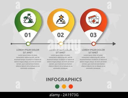 Vektor modernen Infografik flachbild Vorlage pin für drei Papieretikett, Diagramm, Grafik, Präsentation. Business Konzept mit 3 Optionen und markiert. Leere spac Stock Vektor
