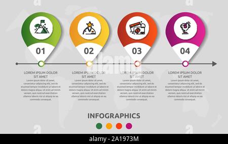 Vektor modernen Infografik flachbild Vorlage pin für vier Papieretikett, Diagramm, Grafik, Präsentation. Business Konzept mit 4 Optionen und markiert. Leerzeichen Stock Vektor