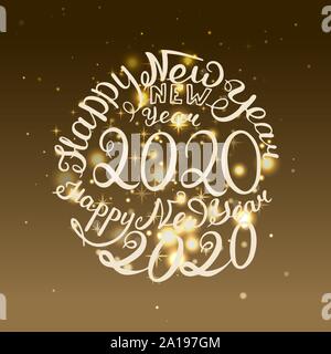 2020 für das neue Jahr. Handschriftliche Beschriftung Vector Illustration. Gold/ Grußkarte Stock Vektor
