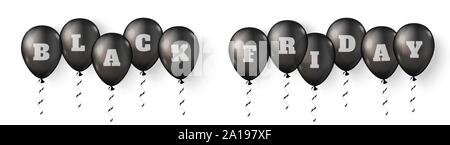 Schwarzer Freitag Luftballons. Schwarz realistische Ballon. Glänzend 3D-Ballon auf transparentem Hintergrund gesetzt. Vektor festliche 3d Helium ballons isoliert. Stock Vektor