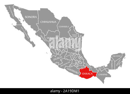 Oaxaca rot hervorgehoben Karte von Mexiko Stockfoto
