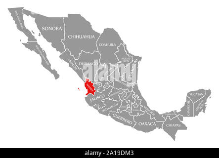 Nayarit rot hervorgehoben Karte von Mexiko Stockfoto