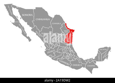 Tamaulipas rot hervorgehoben Karte von Mexiko Stockfoto