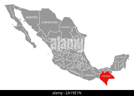 Chiapas rot hervorgehoben Karte von Mexiko Stockfoto