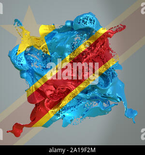 3D-Rendering für eine Demokratische Republik Kongo land Flagge in einer Flüssigkeit Flüssigkeit. Stockfoto