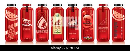 Vektor Wassermelone Saft, Glas Obst Flasche legen Stock Vektor