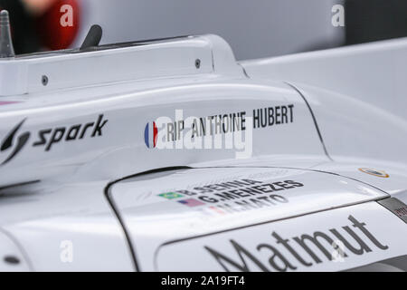 Die Nr. 1 der Rebellion Racing R13 Gibson mit einer Hommage an die FIA Formel 2 Fahrer Anthoine Hubert, der in Spa-Francorchamps wurde am Tag vor getötet Stockfoto