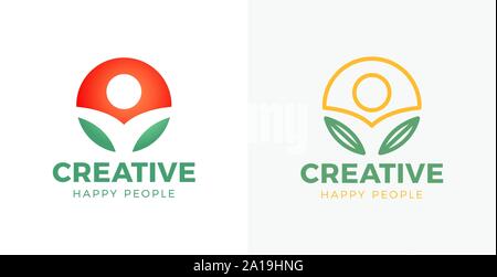 Abstrakte rundes Symbol mit glücklichen menschliche Silhouette. Sport, Fitness, Medizinisches Zentrum Logo Design Konzept Stock Vektor