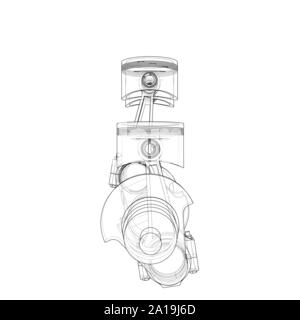Motor Kolben skizzieren. Vektor Rendering von 3d. Wire-frame Stil. Die Schichten des sichtbaren und unsichtbaren Linien getrennt sind Stock Vektor