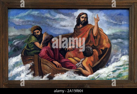 Jesus stillt den Sturm auf dem Meer, das Heiligtum der Koenigin des Friedens in Hrasno, Bosnien und Herzegowina Stockfoto