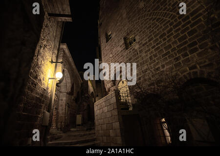 Sicht der Nacht Straße in der Altstadt von Jaffa, Israel Stockfoto