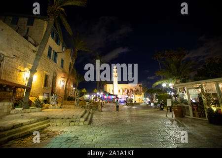 Sicht der Nacht Straße in der Altstadt von Jaffa, Israel Stockfoto