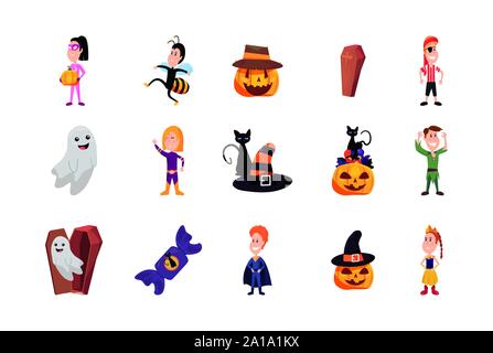 Bundle halloween mit Kindern verschleierte Vector Illustration Design Stock Vektor