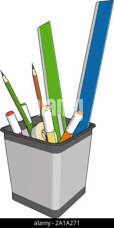 Stifthalter, Illustration, Vektor auf weißem Hintergrund. Stock Vektor