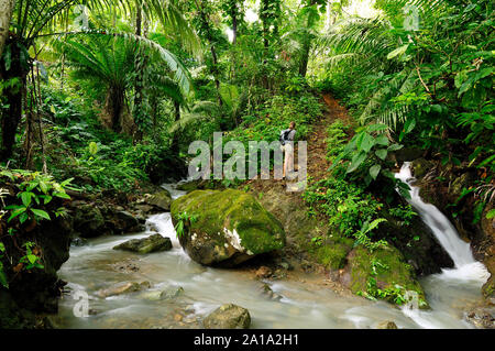 Touristen, die in den wilden Darien Dschungel in der Nähe von Kolumbien und Panama. Mittelamerika. Stockfoto