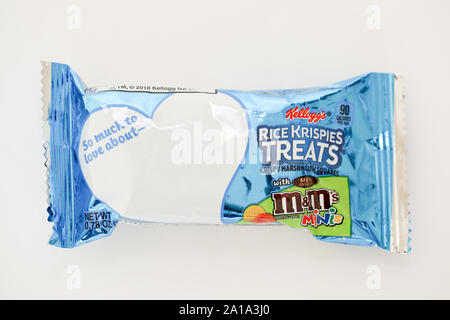 Princeton, New Jersey, 24. September 2019: Kellogg's Rice Krispies behandelt Knusprige Marshmallow Plätze Bars Stockfoto